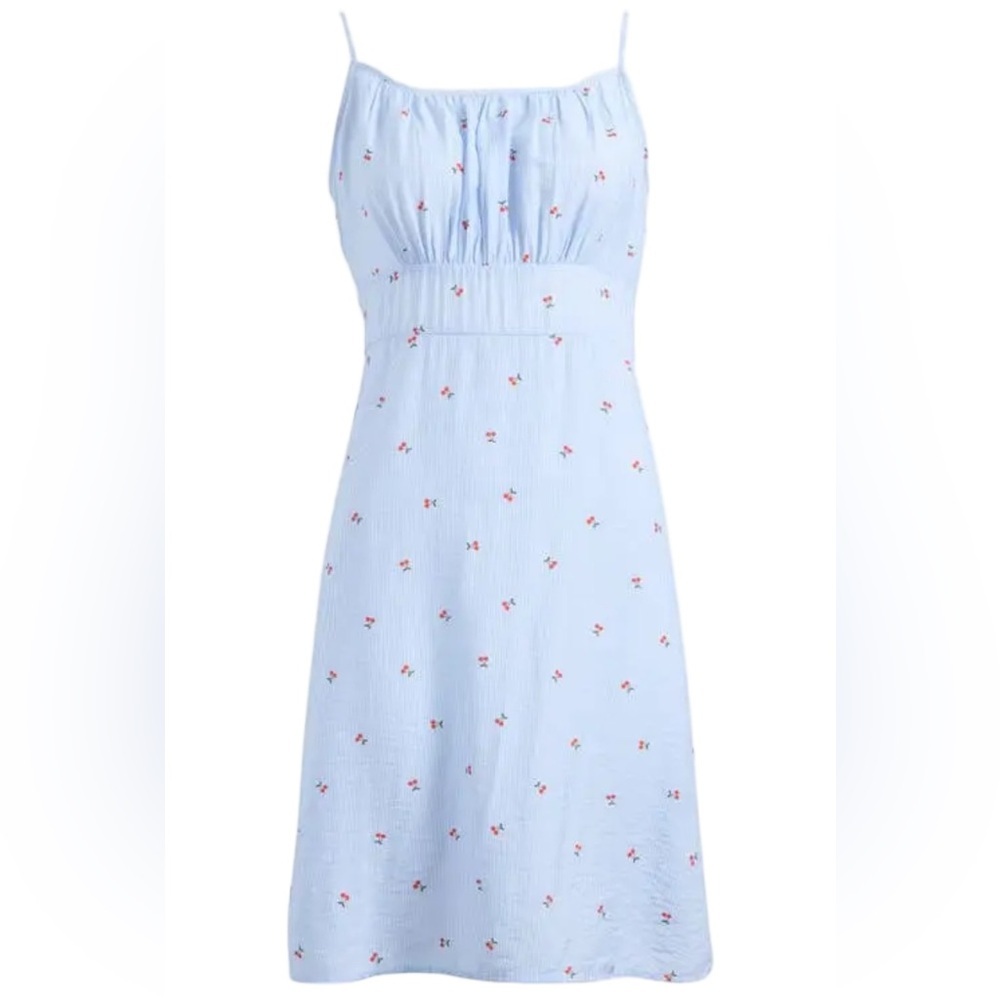 VERO MODA Odette Stripe Cherry Print Spaghetti Tie Strap Dress - Sz M, NWT